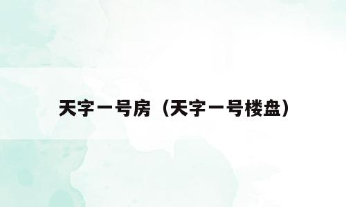 天字一号房（天字一号楼盘）