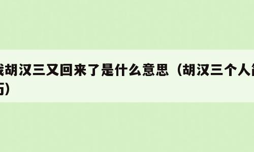 我胡汉三又回来了是什么意思（胡汉三个人简历）