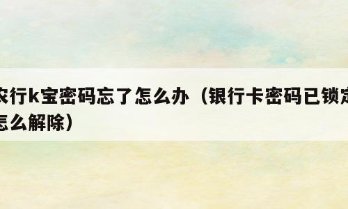 农行k宝密码忘了怎么办（银行卡密码已锁定怎么解除）