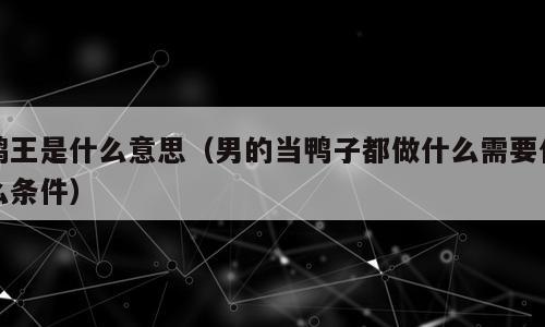鸭王是什么意思（男的当鸭子都做什么需要什么条件）
