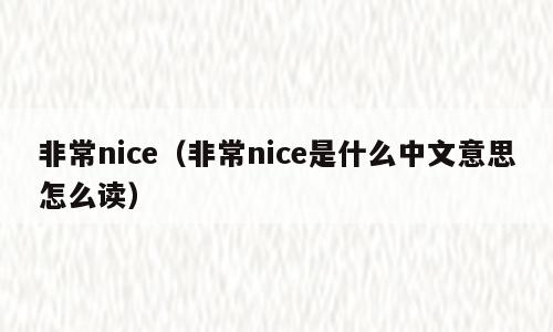 非常nice（非常nice是什么中文意思怎么读）