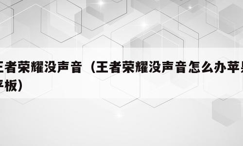 王者荣耀没声音（王者荣耀没声音怎么办苹果平板）