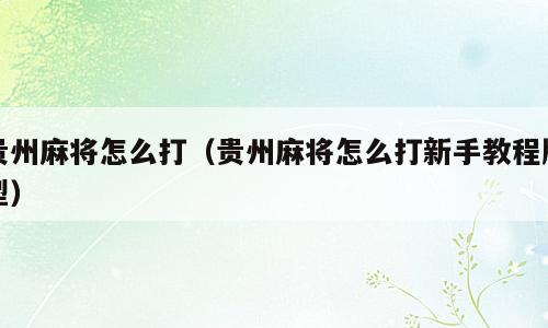 贵州麻将怎么打（贵州麻将怎么打新手教程牌型）