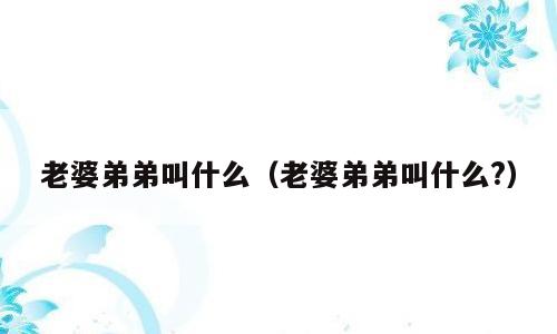 老婆弟弟叫什么（老婆弟弟叫什么?）