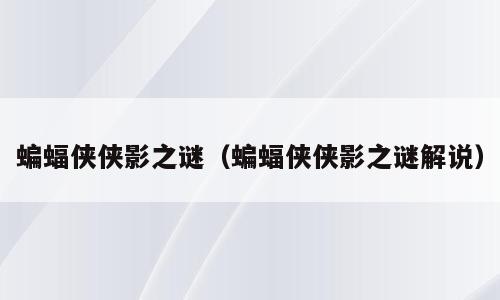 蝙蝠侠侠影之谜（蝙蝠侠侠影之谜解说）