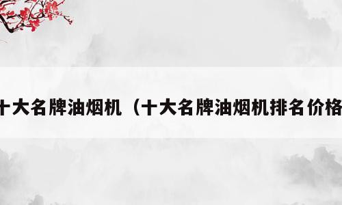 十大名牌油烟机（十大名牌油烟机排名价格）