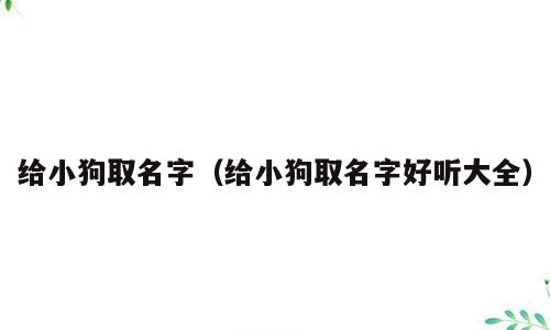给小狗取名字（给小狗取名字好听大全）