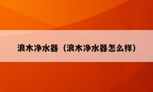 浪木净水器（浪木净水器怎么样）
