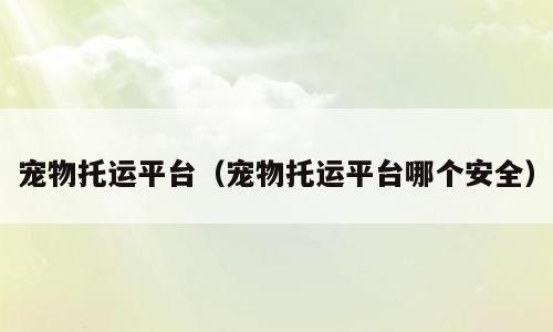 宠物托运平台（宠物托运平台哪个安全）