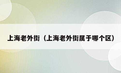 上海老外街（上海老外街属于哪个区）