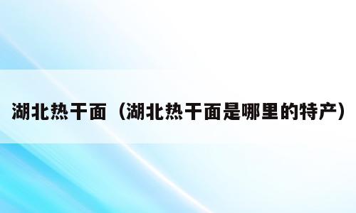 湖北热干面（湖北热干面是哪里的特产）