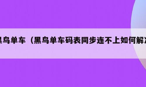 黑鸟单车（黑鸟单车码表同步连不上如何解决）